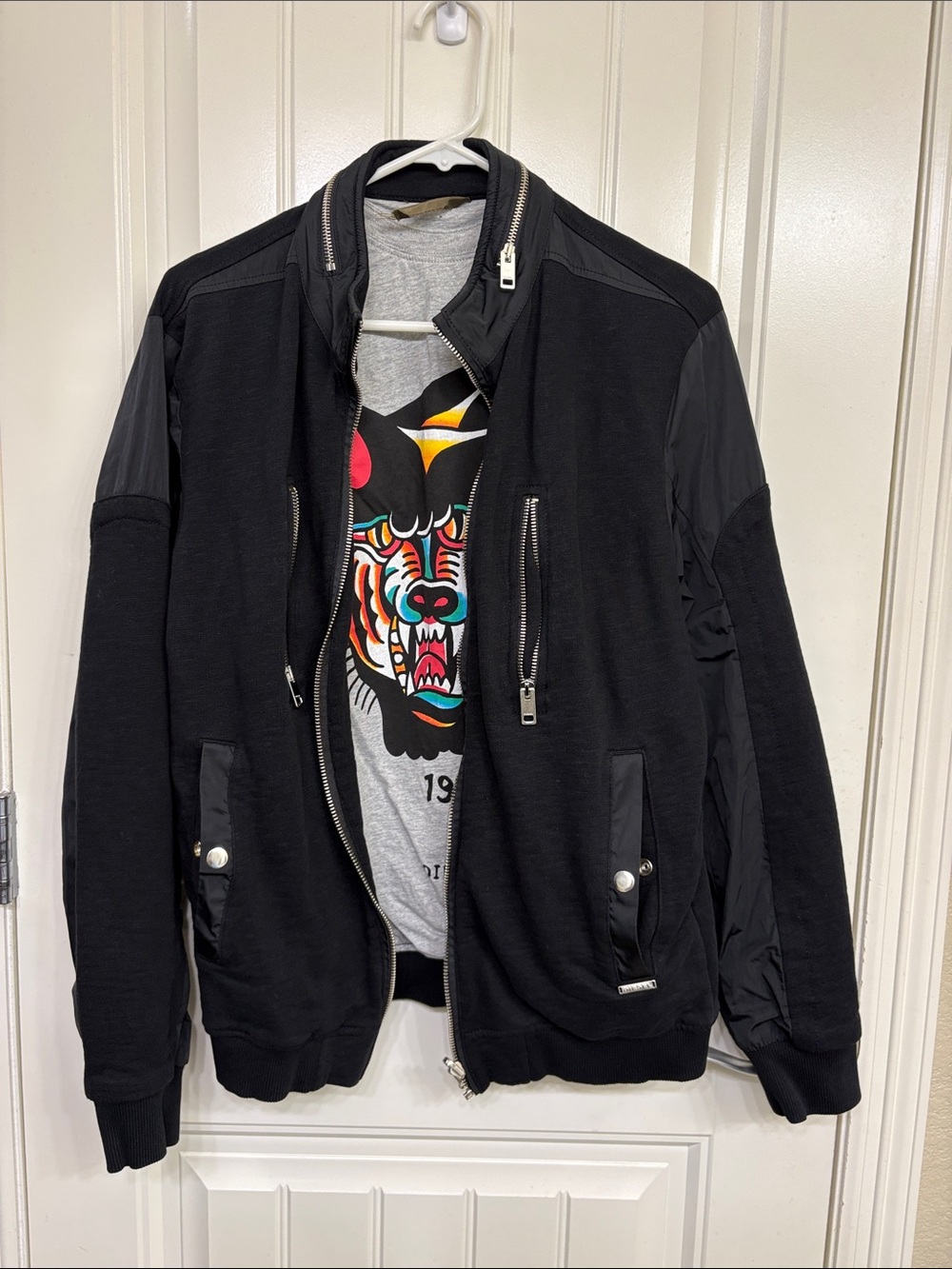 Diesel Men's Black Bomber Jacket with Zip Pockets